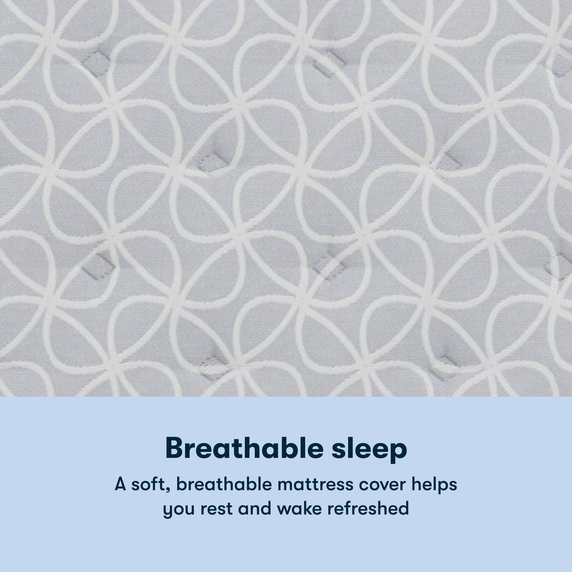 Serta Classic Clarks Hill Plush mattress with a chart underneath the image stating Breathable sleep. A soft, breathable mattress cover helps you rest and wake refreshed.