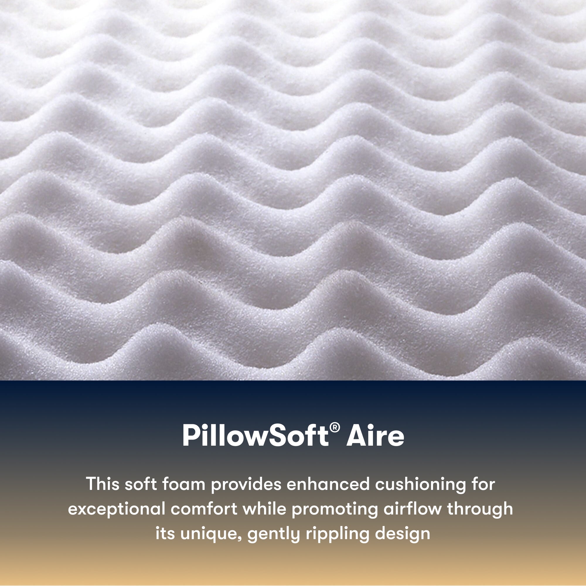 Close-up of PillowSoft Aire foam with text describing its features used on the Serta Perfect Sleeper medium mattress