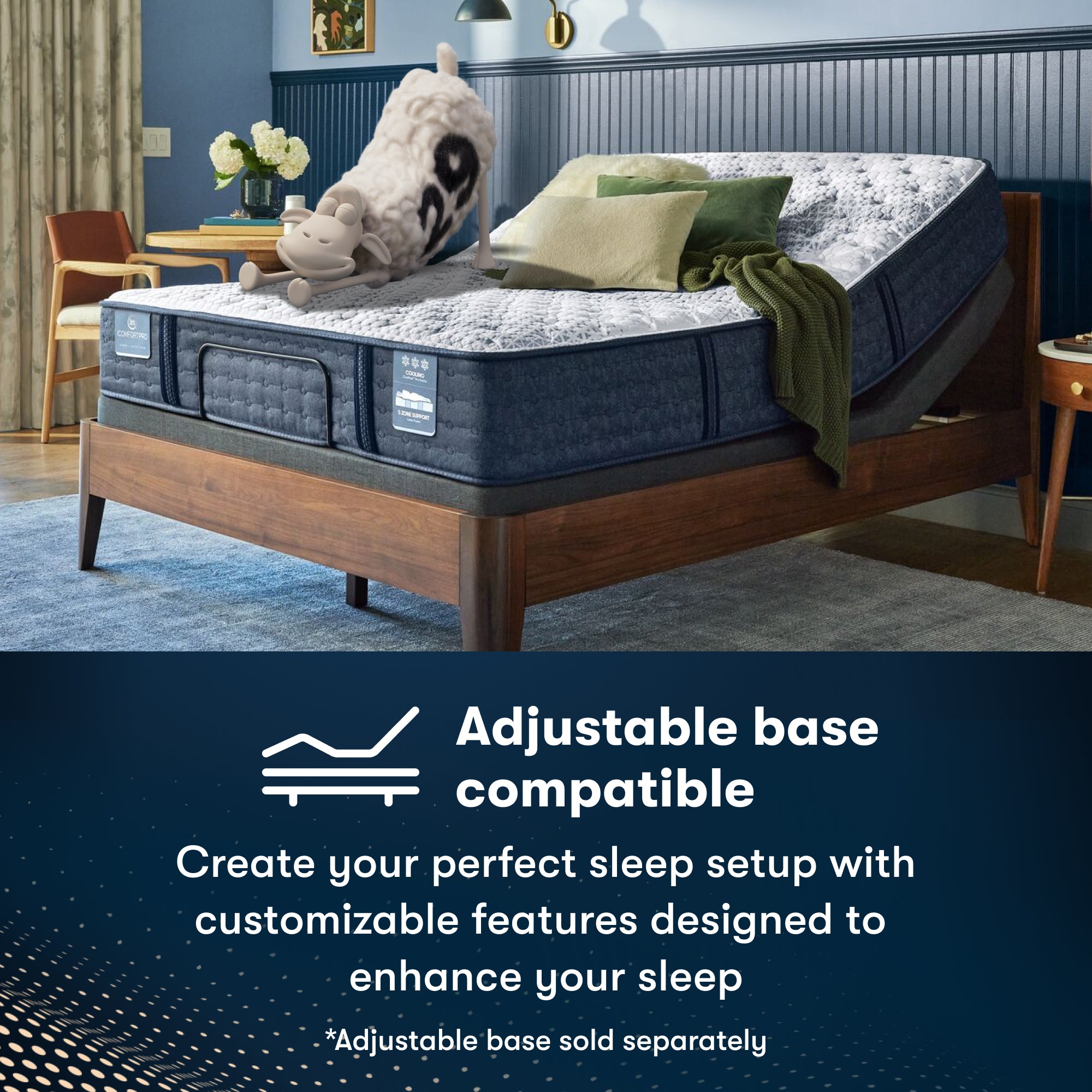 iComfortPro Canterbury Plush Mattress sitting in an adjustable base || level: Level 2