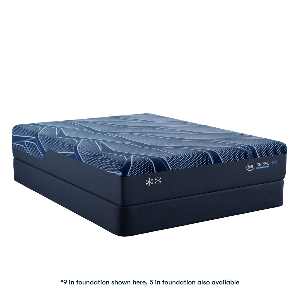 Blue iSeries® NXG Hybrid mattress with brand logo on a white background